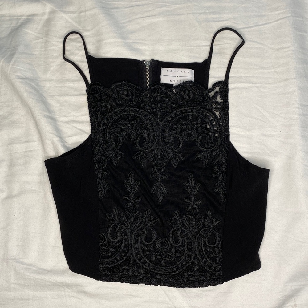 Kendall + Kylie Black Crop Blouse
